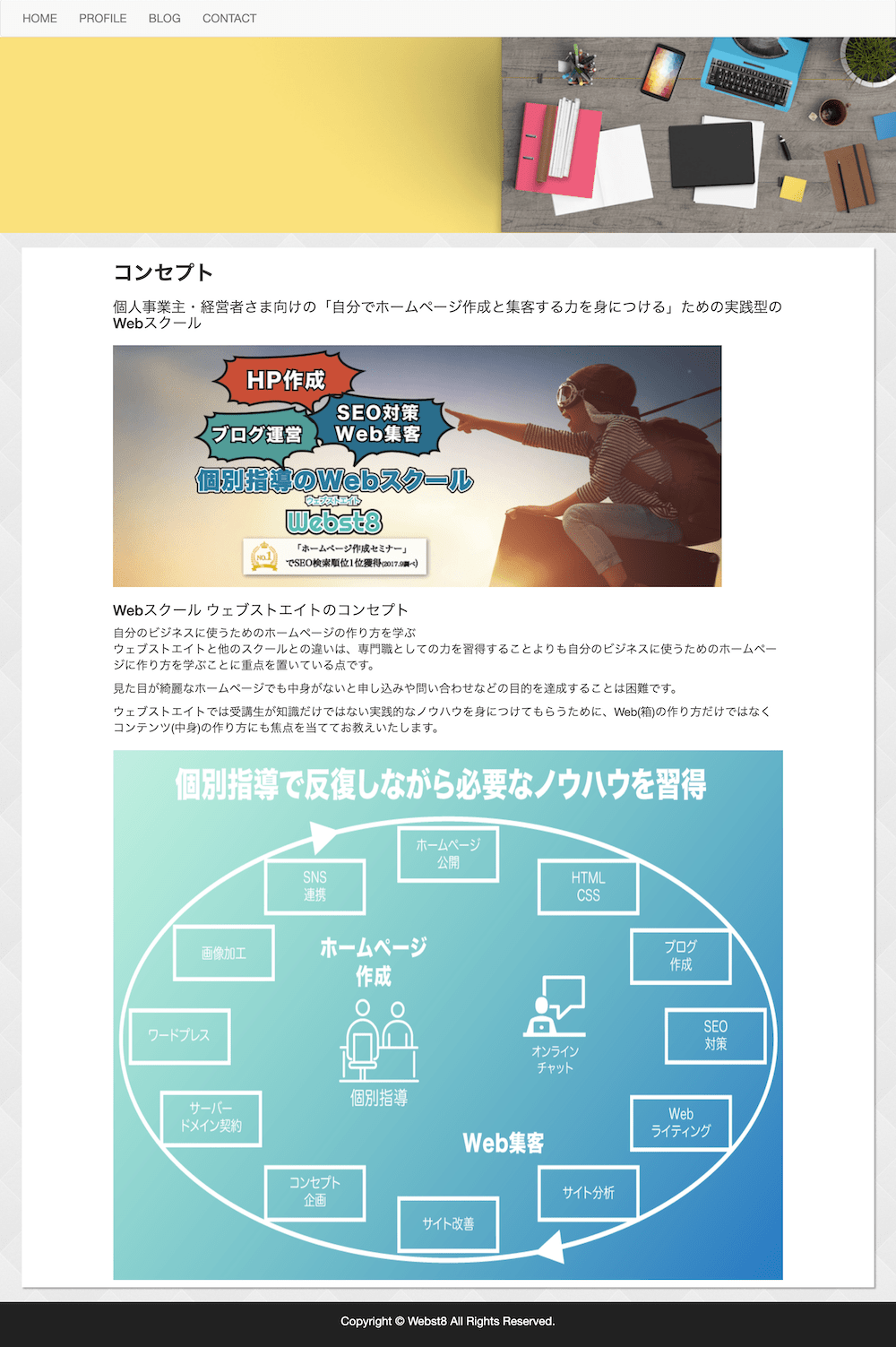 プレビューで1カラムのページができていることがわかります。