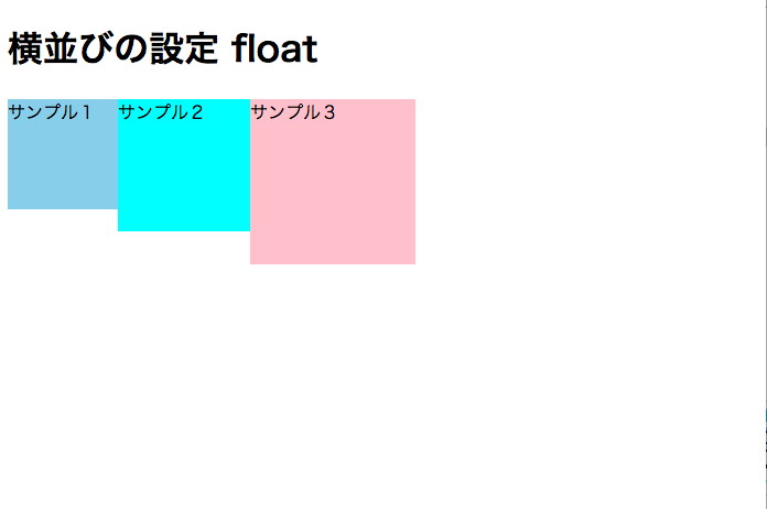 float:leftを利用してdiv1、div2、div3が左から順に横並びにする