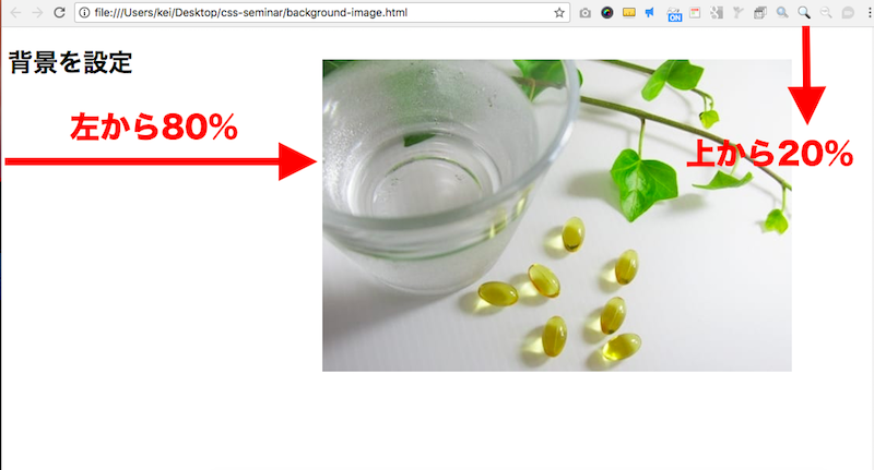 css background-position:80% 20% 背景位置を%で指定