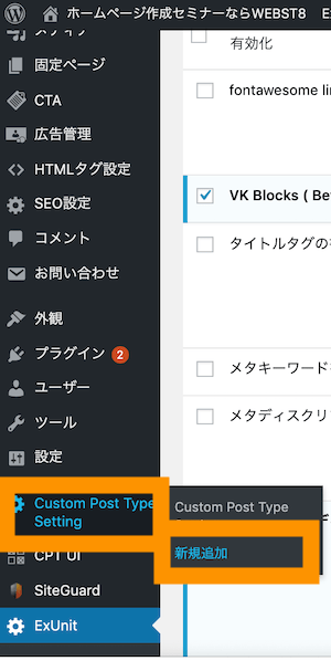 Custom Post Type Setting＞新規作成