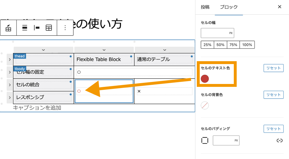 セルのテキスト色を赤色に変更している例