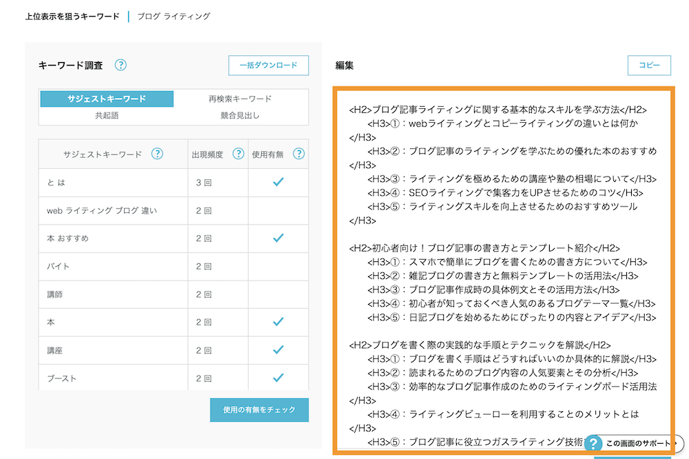 Blog Creatorが生成した見出し