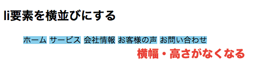 li要素にdisplay:inlineを設定した時のサンプル