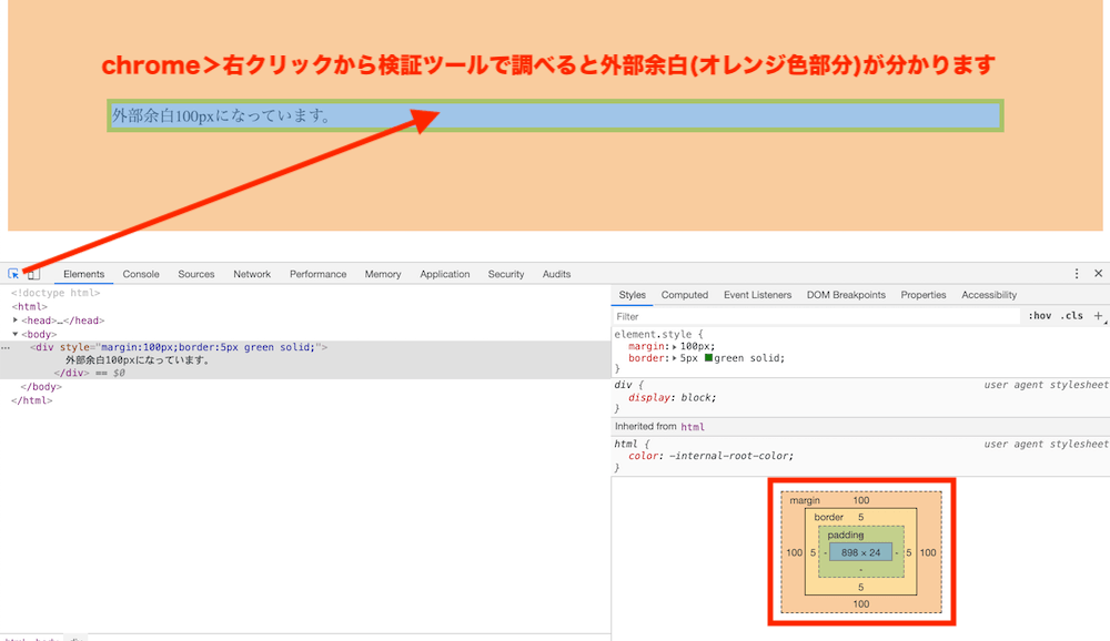 Chromeの検証ツールで要素に適用されているmarginを確認