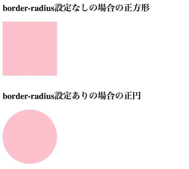 正方形のdiv要素にborder-radius:50%を適用した例