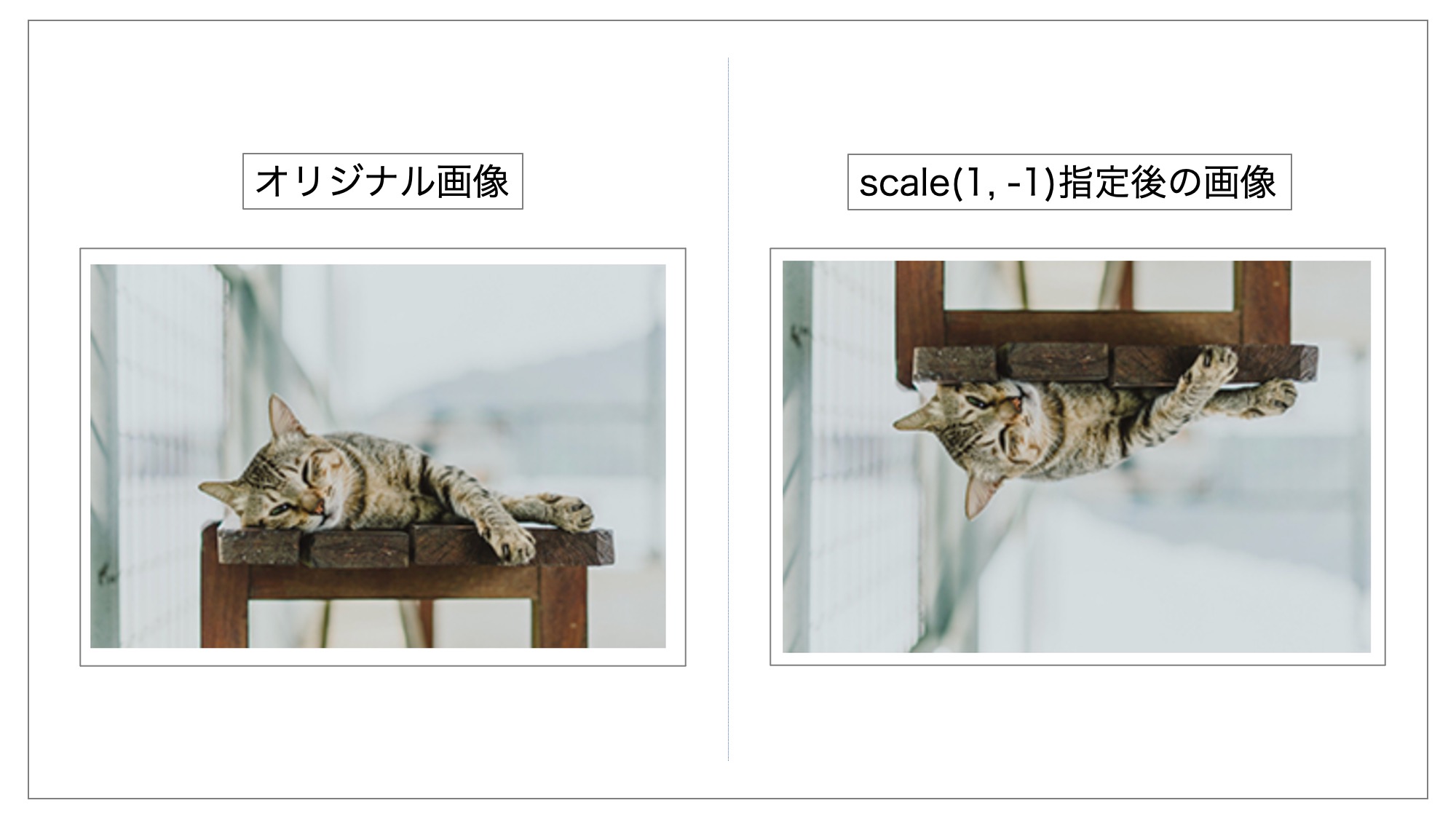 scale(1, -1)を指定してy軸方向で要素を反転させている例